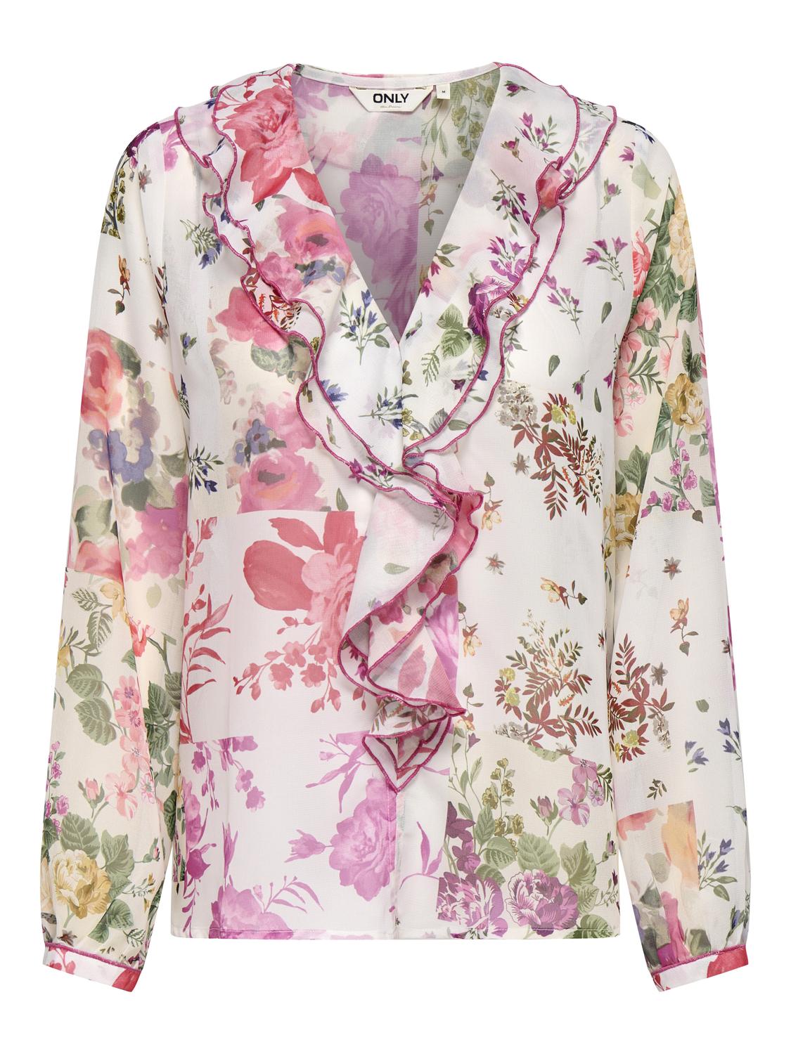 Blusa ONLMILLA Only Cloud Dancer Patchwork Flowers 4