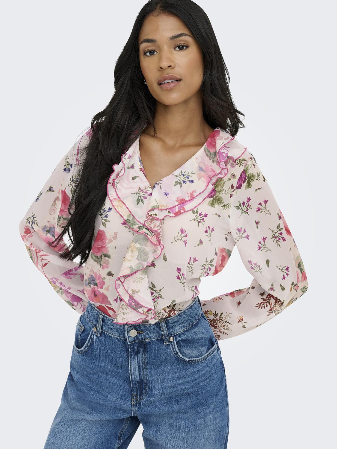 Blusa ONLMILLA Only Cloud Dancer Patchwork Flowers 2