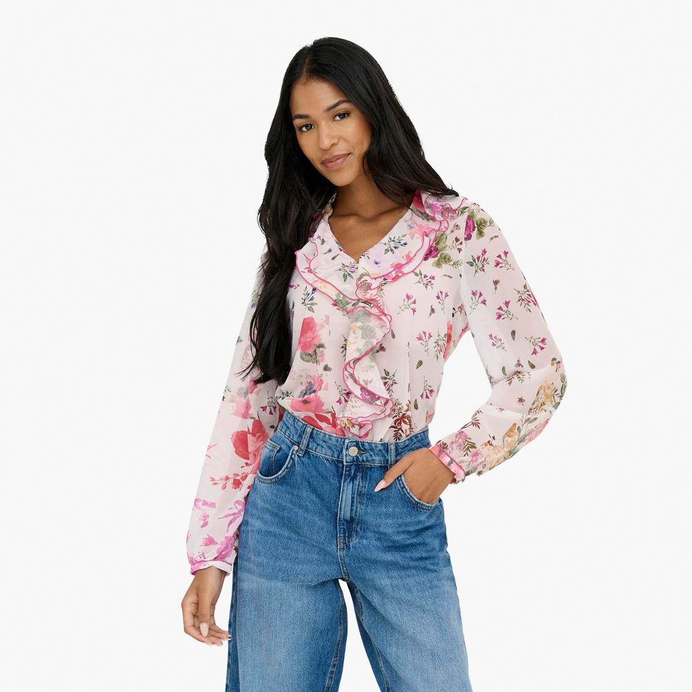 Blusa ONLMILLA Only Cloud Dancer Patchwork Flowers 0