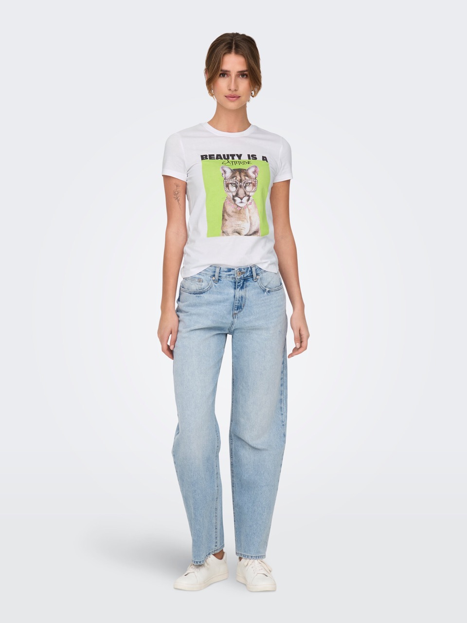 T-shirt ONLVIBE Only White Cattitude 2