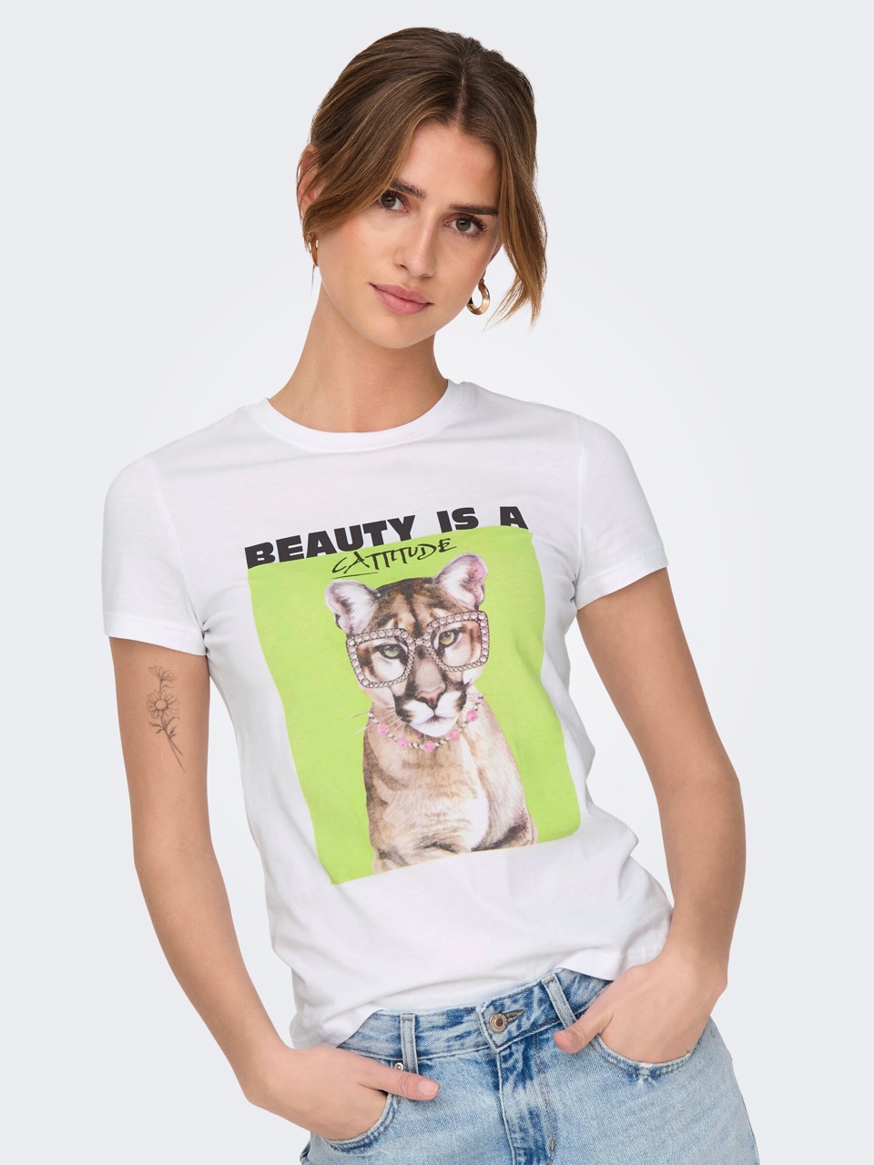 T-shirt ONLVIBE Only White Cattitude 1
