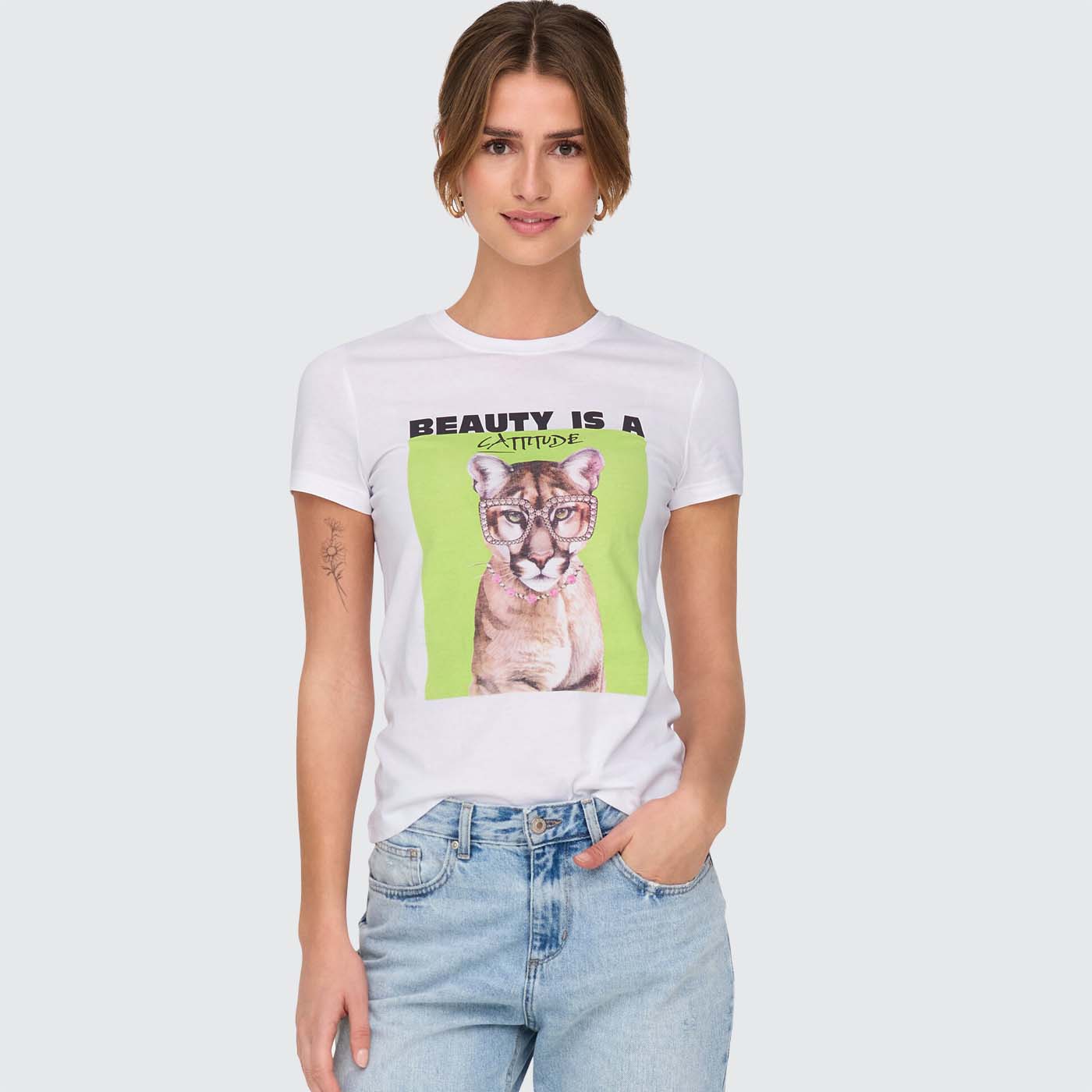 T-shirt ONLVIBE Only White Cattitude 0